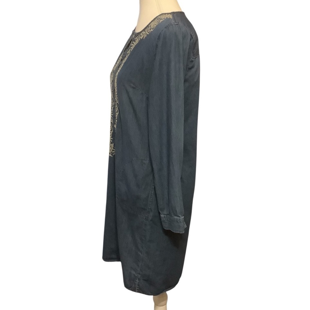 J. JILL MISSY BLUE DENIM LONG SLEEVE/ EMBROIDERED DESIGN SHIRT DRESS/ Size XS - Picture 3 of 12